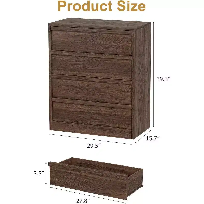 GustoWave Modern Bedside End Side Table, 4 Drawer Dresser for Bedroom, Living Room, Entryway, Brown