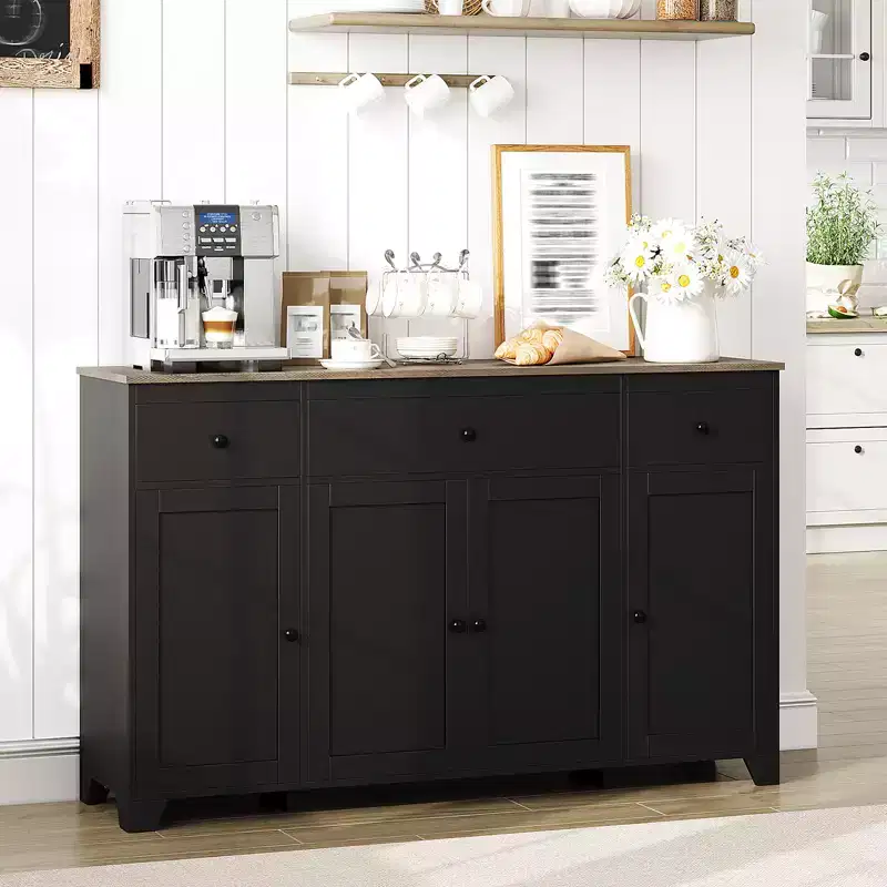 1 Particleboard Sideboard 15Mm E1 4-Door 3-Drawer Dining Cabinet with Durable Construction, Spacious Storage, Stylish Design, Easy Assembly