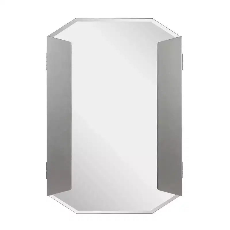 Beveled Bi-Fold Vanity Mirror: Modern Rectangle, Wall Mount, MDF Frame, 32x30"