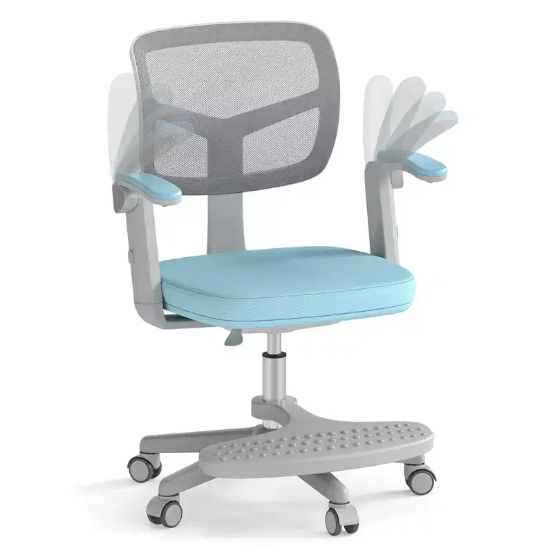 Costway Kids Desk Chair Children Study Chair with Adjustable Height, Armrest & Footrest Purple/Pink/Green/Gray/Blue