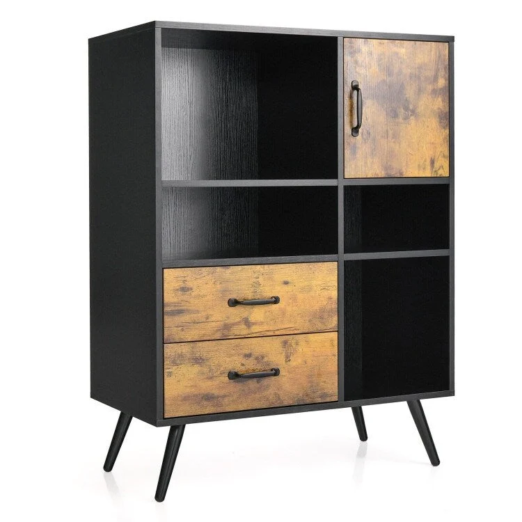 Industrial Buffet Sideboard Kitchen Cupboard with Cubbies Drawers-Rustic Brown - Rustic Brown - 31.5 x 16 x 42 (L x W x H)