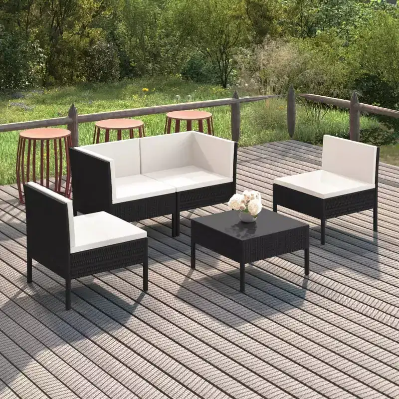 vidaXL Garden Lounge Set Patio Sectional Sofa Couch Outdoor Poly Rattan Black
