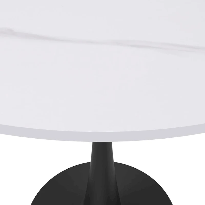 35in Round Dining Table with Sintered Stone Tabletop, Black Steel Pedestal Base, Scratch-Resistant