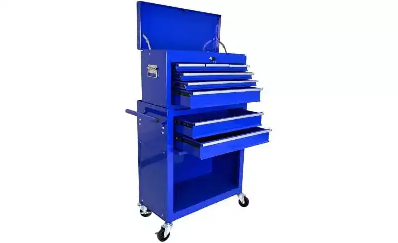 8-Drawer Rolling Tool Cabinet - Blue, Mobile & Spacious, for Warehouse/Mechanic Use