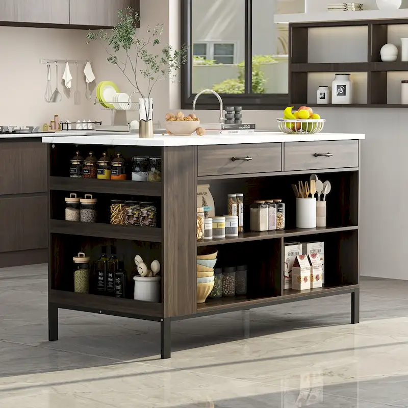 Brown 2-Drawer Sideboard Buffet Cabinet with Bottom Shelf, 55.1W
