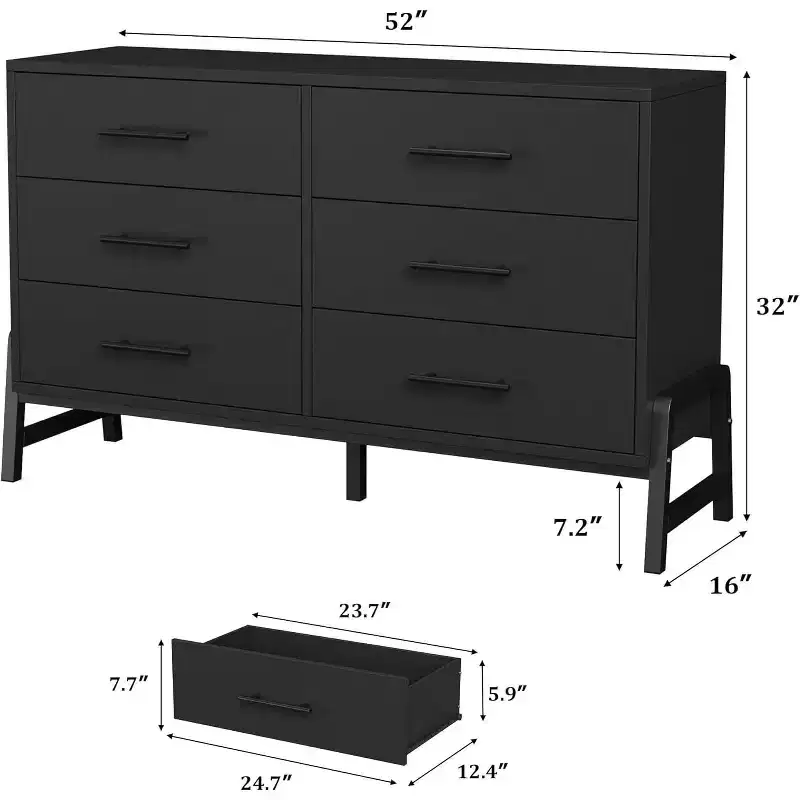 6 Dresser for Bedroom, 52 Wide Drawer with Large Storage Space, Freestanding Wooden Closet Storage Dresser Chest for Living Room, Bedroom