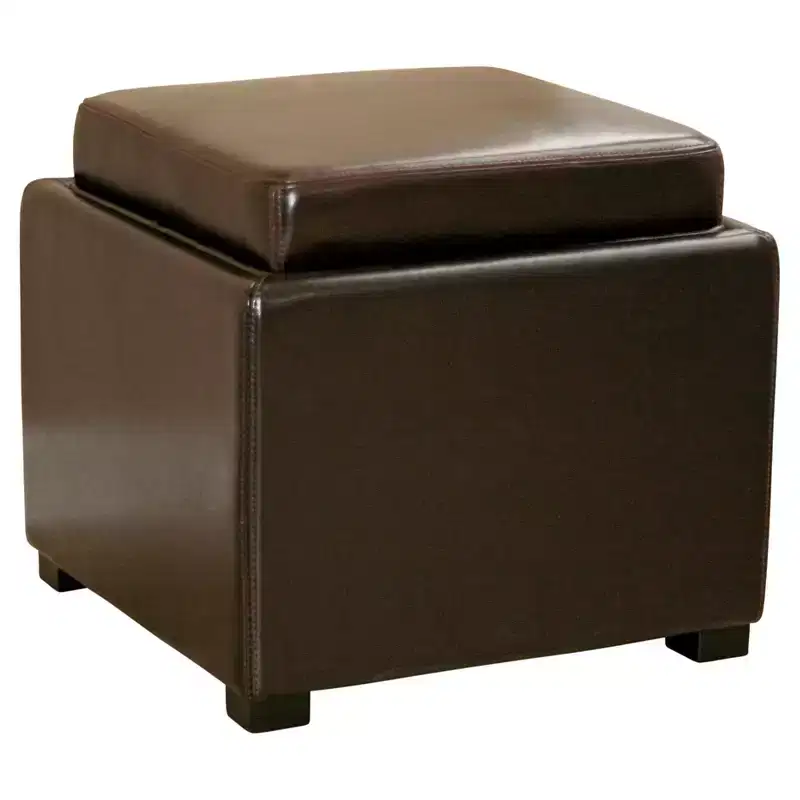 Storage Ottoman in Dark Brown - Compact Seating with Side Table Function and Non-Marking Feet