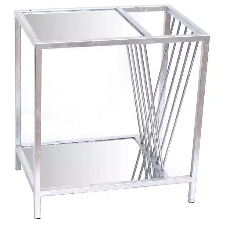 HomeRoots 24 Silver Mirrored Glass And Iron End Table With Shelf