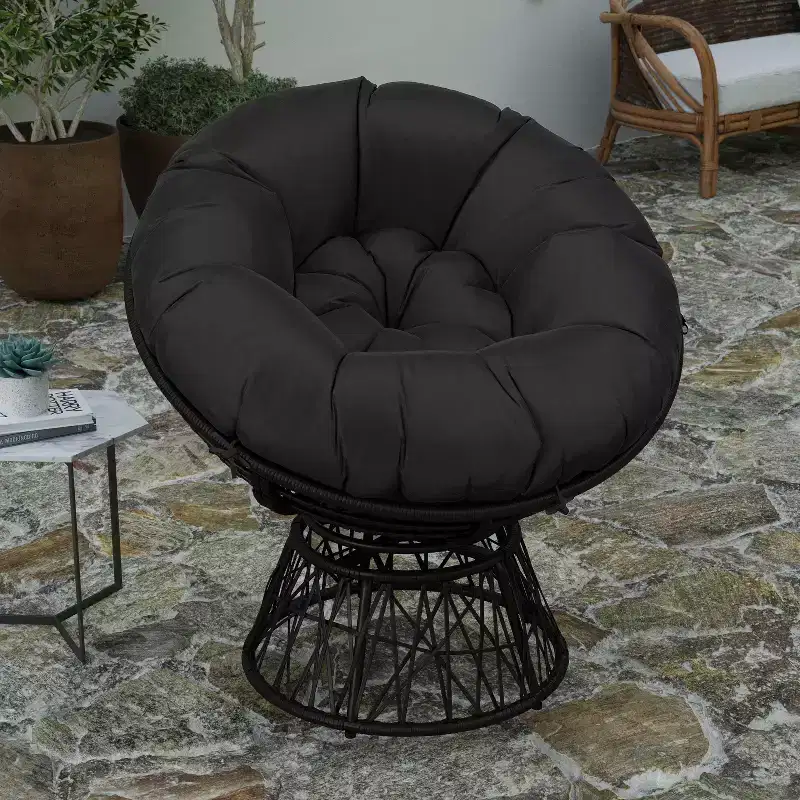Merrick Lane Papasan Style Woven Wicker Swivel Patio Chair with Removable All-Weather Cushion