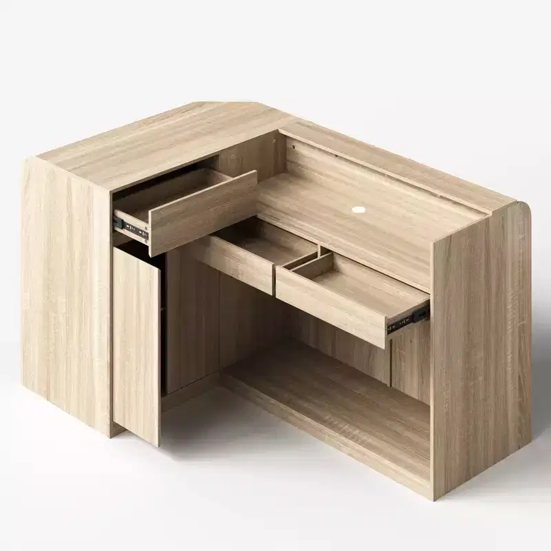 Light Wood Retail Cash Register & Reception Counter with Display Shelves