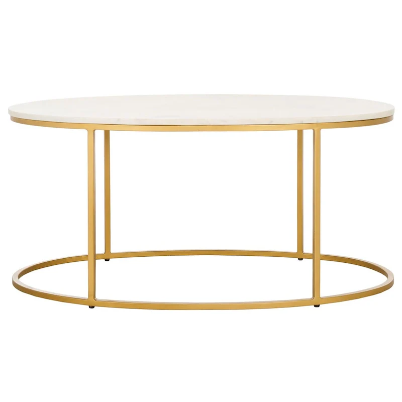 Art Deco Marble Coffee Table with Gold Open Circular Frame, Fully Assembled, 39