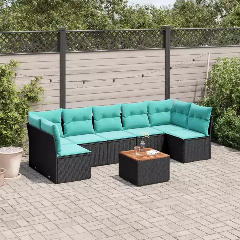 vidaXL 8 Piece Patio Sofa Set with Cushions Black Poly Rattan