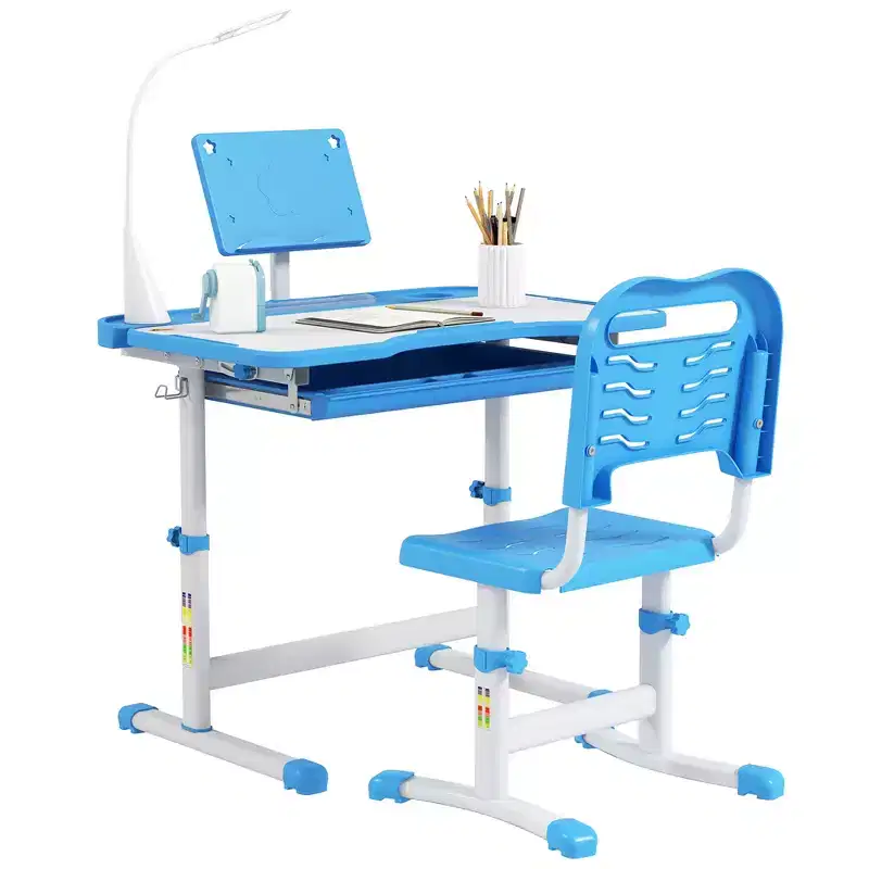 Kids Table and Chair Set with USB LED Lamp and Storage Drawer