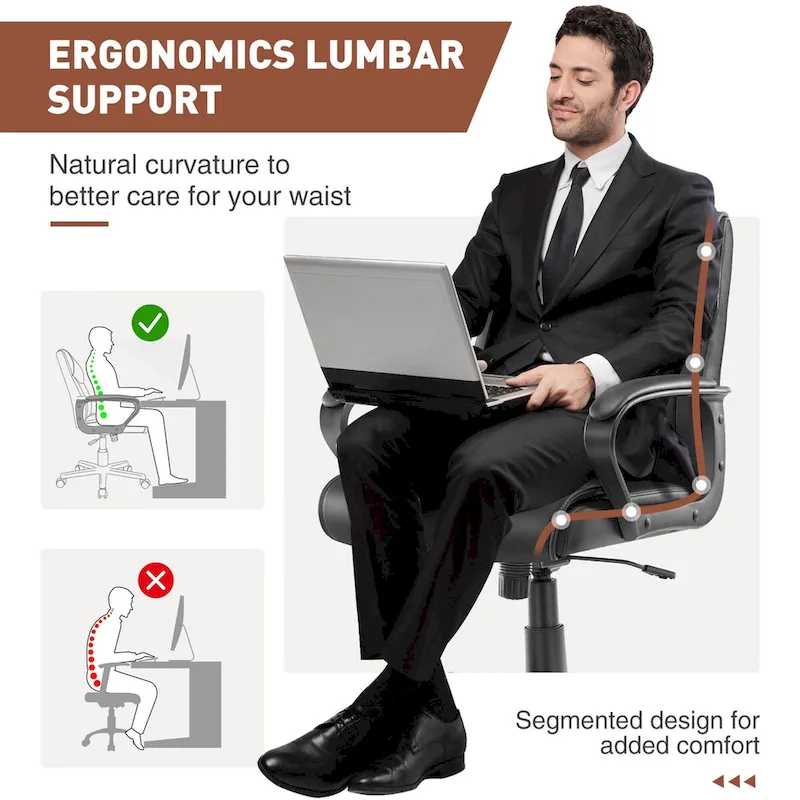 Adjustable Office Chair with Padded Armrests and PU Leather Seat