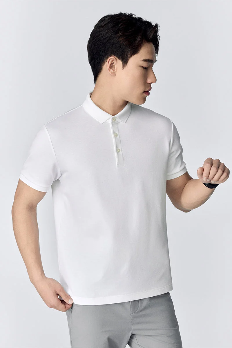 3-Button Pique Polo – White