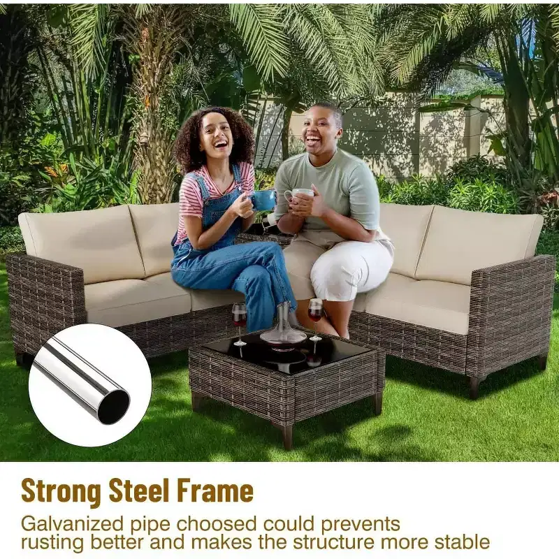 COZONY All Weather PE Rattan Patio Sectional Set, Loveseat Sofa Coffee Table with Storage for Backyard Poolside Porch