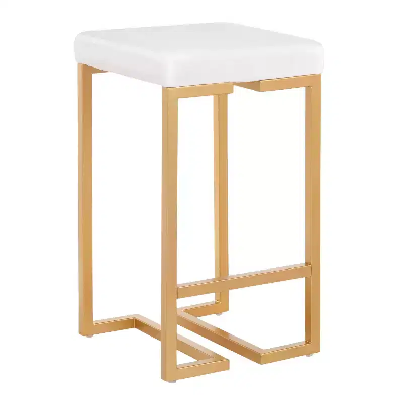 Set of 2 Midas 26" Gold Frame & White Velvet Seat Counter Height Barstool - LumiSource
