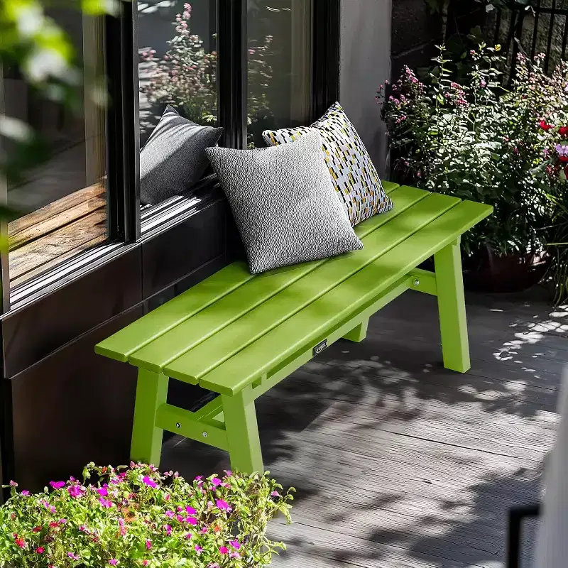 VINGLI 47 Outdoor HDPE Bench, Weatherproof Poly Lumber Patio Bench w/Metal Legs, Backless Porch Bench 660 LBS Capacity-Green