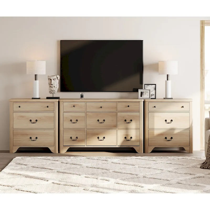WAMPAT 116.5 W Large Farmhouse TV Stand for TVs up to 120, Entertainment Center with 15 Drawers