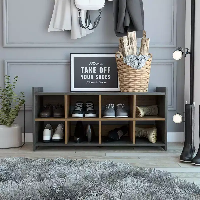 Entryway Shoe Cabinet Coffee Mahogany Finish 8 Pair Shoe Storage Entryway Mudroom
