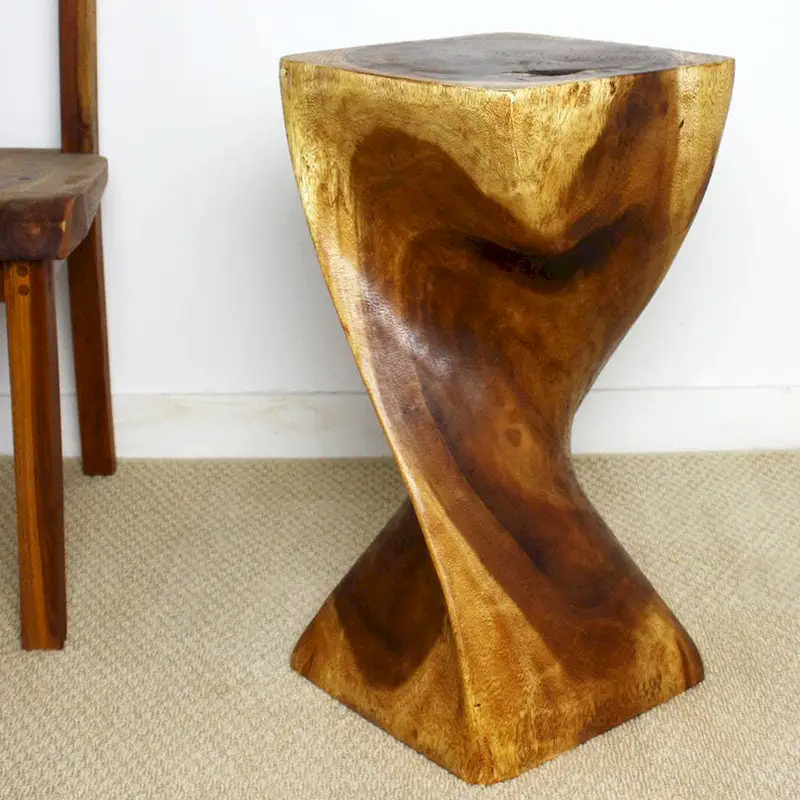 Haussmann Single Twist Stool Table 12 in SQ x 24 in H Walnut Oil - 12 x 12 x 24