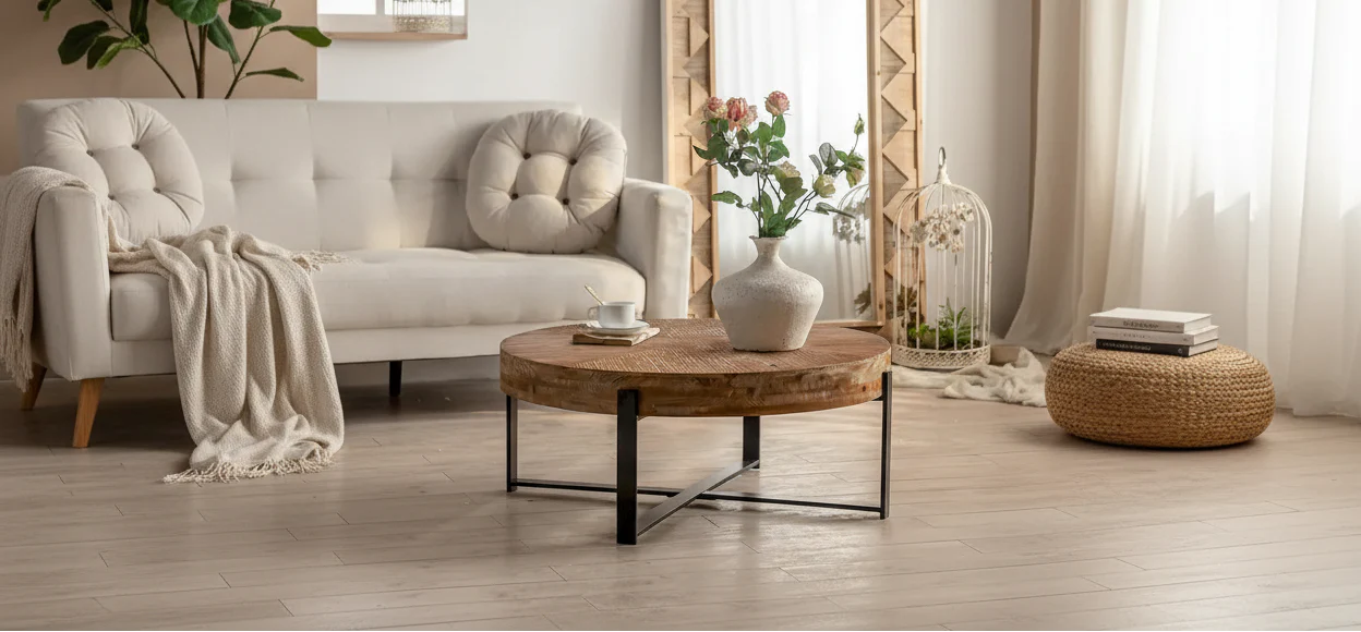 Round Coffee Table with Metal Frame