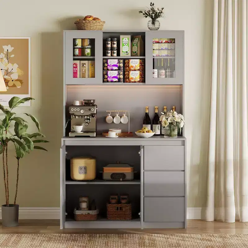 71 Kitchen Corner Pantry Cabinet,Storage Cabinet with Doors and Shelves Adjustable, Kitchen Storage Hutch with Microwave Shelf
