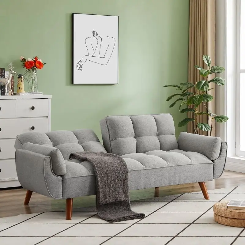 75.39 Sofa Bed, Convertible Sleeper Couch with Pillows, Foldable Loveseat Furniture for Living Room