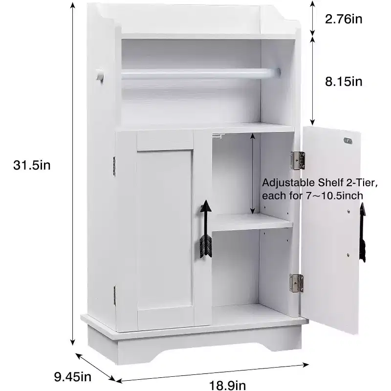 Bathroom Storage Cabinet Wooden Floor Cabinet with 2 Doors & Roll Toilet Paper Holder, White