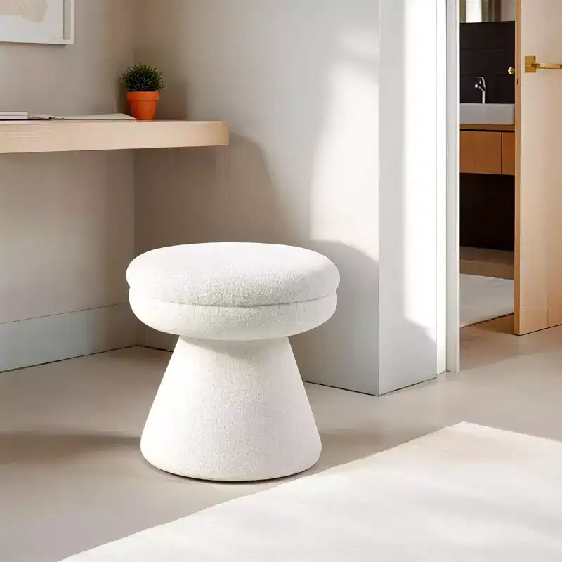TUYOHW 17.5 Mushroom Shape Accent Stool,Round Top Teddy Fabric Ottoman with Pedestal Base,Shearling-Like Pouf for Living Room,Bedroom,Entryway