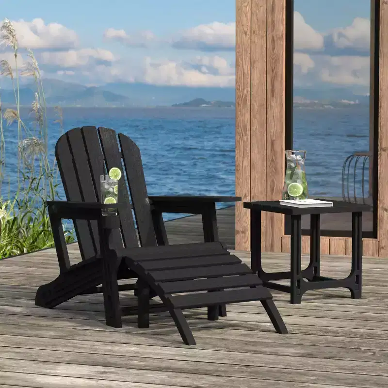 WestinTrends Azura 3-Piece HDPE Plastic Adirondack Patio Chairs With 18 Square Side Table Set