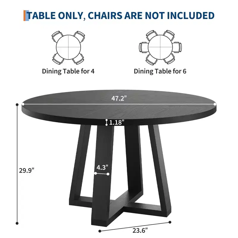 Round Dining Table for 4, 47 Inches Dining Room Table, Circle Kitchen Tables for Dining Room, Kitchen, Living Room(Table Only)