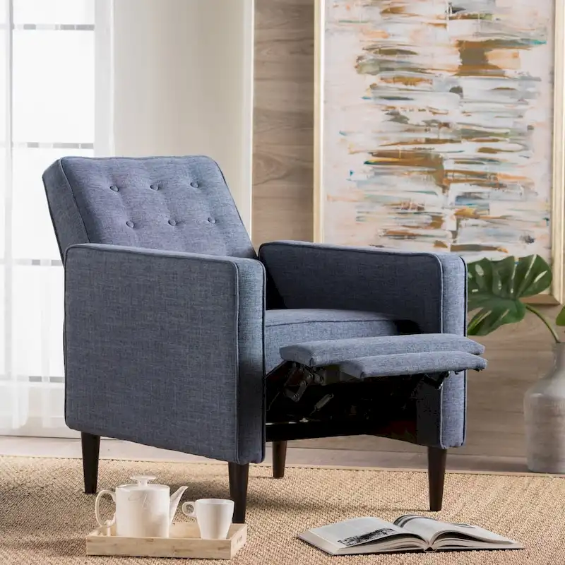 Mervynn Mid-Century Modern Button Tufted Fabric Recliner by Christopher Knight Home