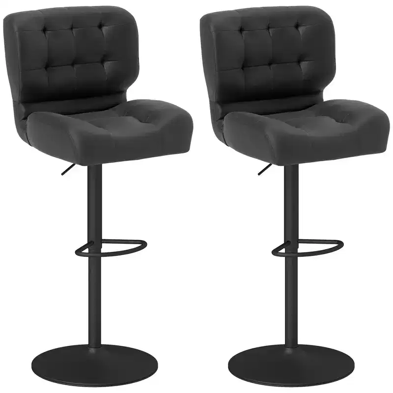 HOMCOM Bar Height Bar Stools Set of 2 with Adjustable Seat, Thick Padded Cushion and Metal Footrest for Home Bar