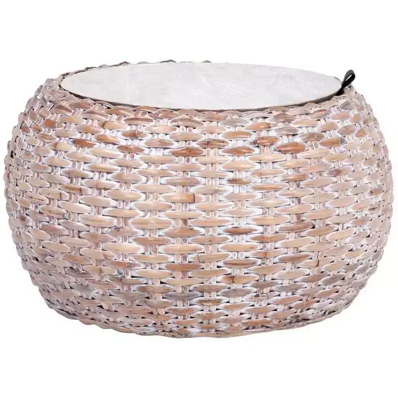 Wood And Rattan Coffee Table - Natural White Wash