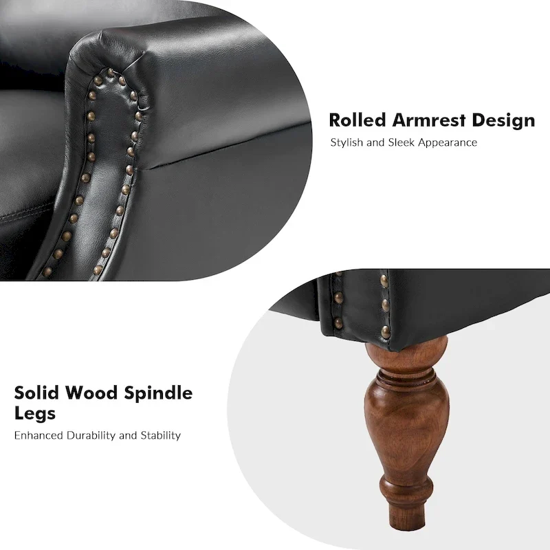 Traditional Vegan Leather Manual Push-Back Recliner, Padded Armrests, Solid Wood Legs, Living Room