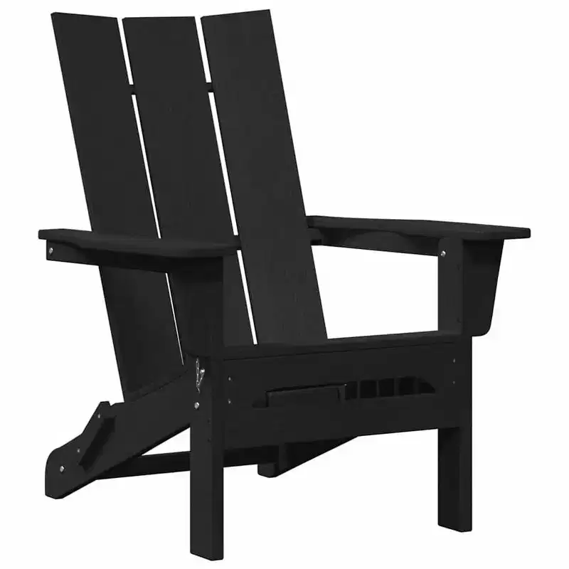 vidaXL Folding Adirondack Chair Black 31.69 x 29.33 x 36.22 in HDPE