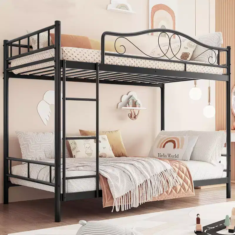 Twin Over Twin Metal Bunk Bed, 400LB Heavy Duty with Safety Guardrail, Space Saving Design, No Box Spring Needed, Easy Assembly Quiet Kids Bed