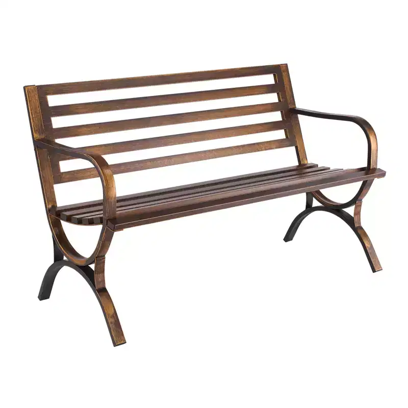 GDFStudio Rashid Modern Metal Patio Bench with Armrests and Slatted Backrest