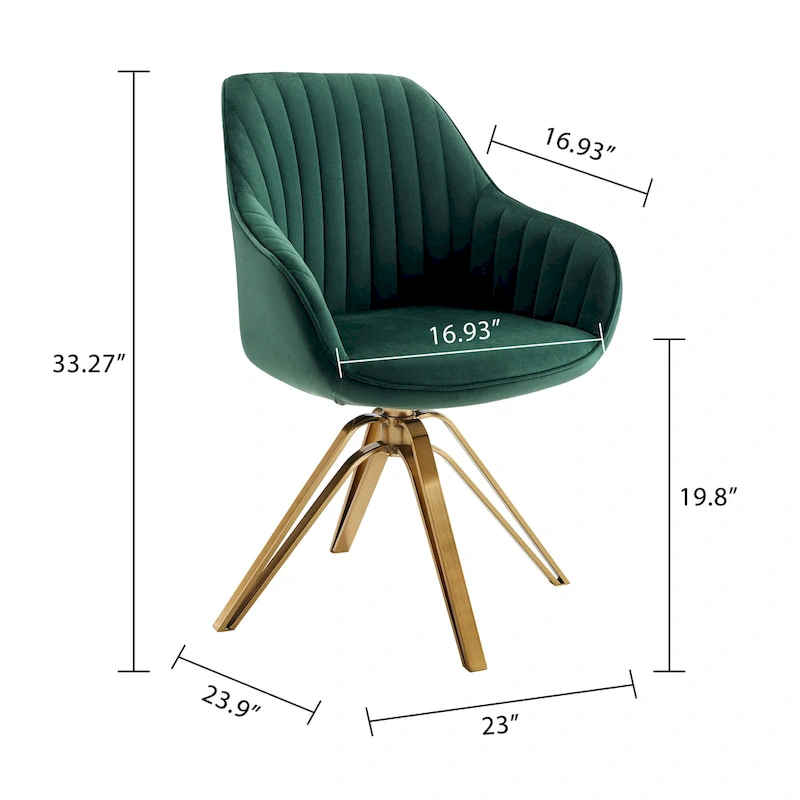 Art Leon Set of 2 Velvet Swivel Dining Chair with Golden Legs