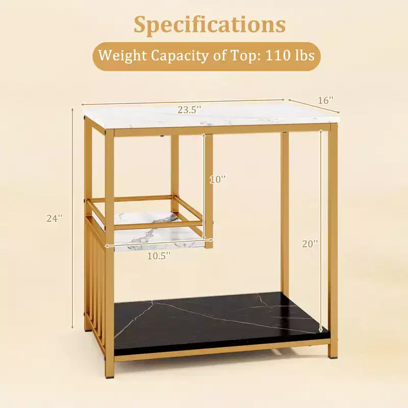 Costway 3-Tier Sofa Side Table with Open Storage Shelf Modern Buffet for Living Room