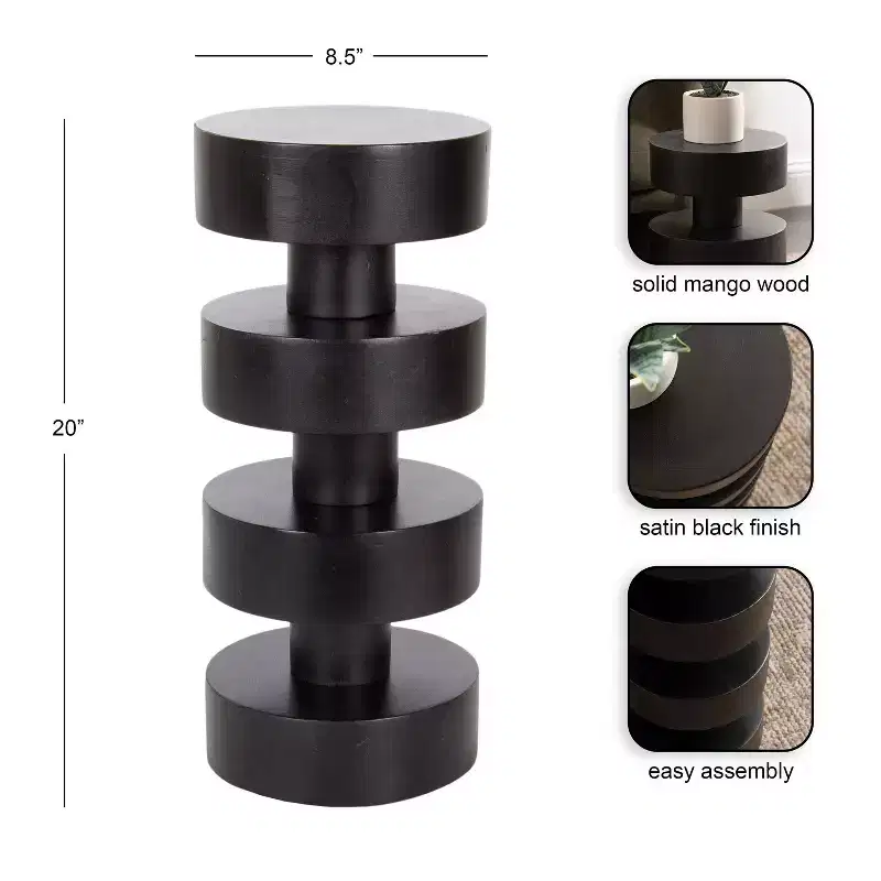 Kate and Laurel Omar Round Drink Table, Black, 9x9x20