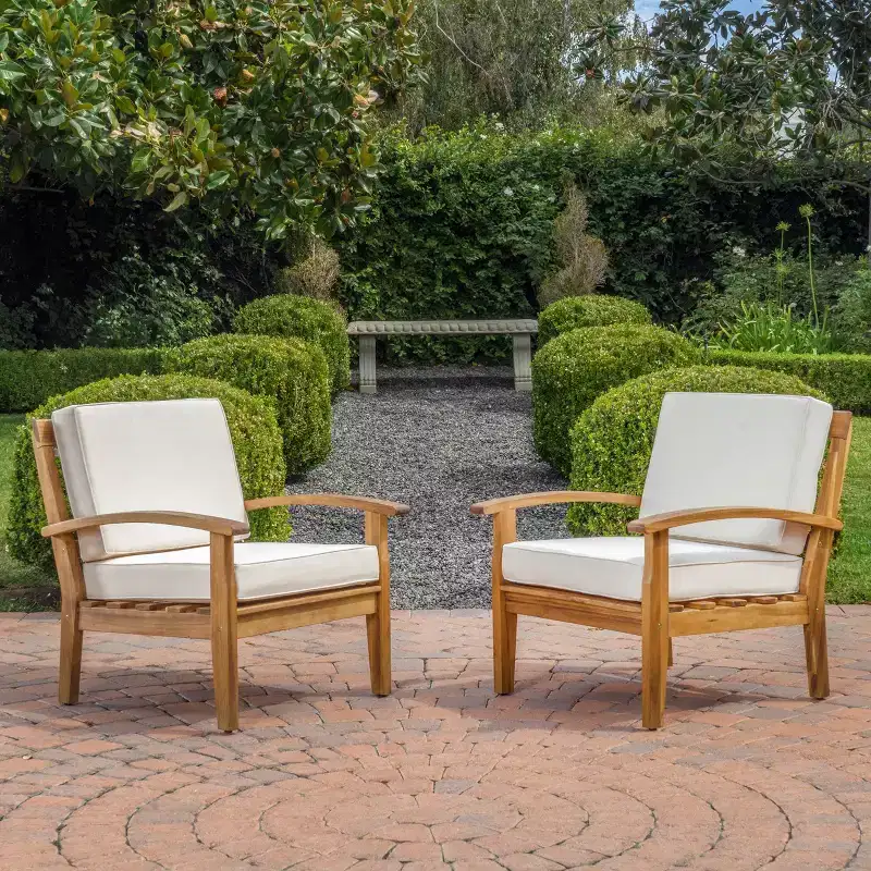 Christopher Knight Home Peyton Outdoor Acacia Wood Club Chairs with Water-Resistant Cushions (Set of 2)