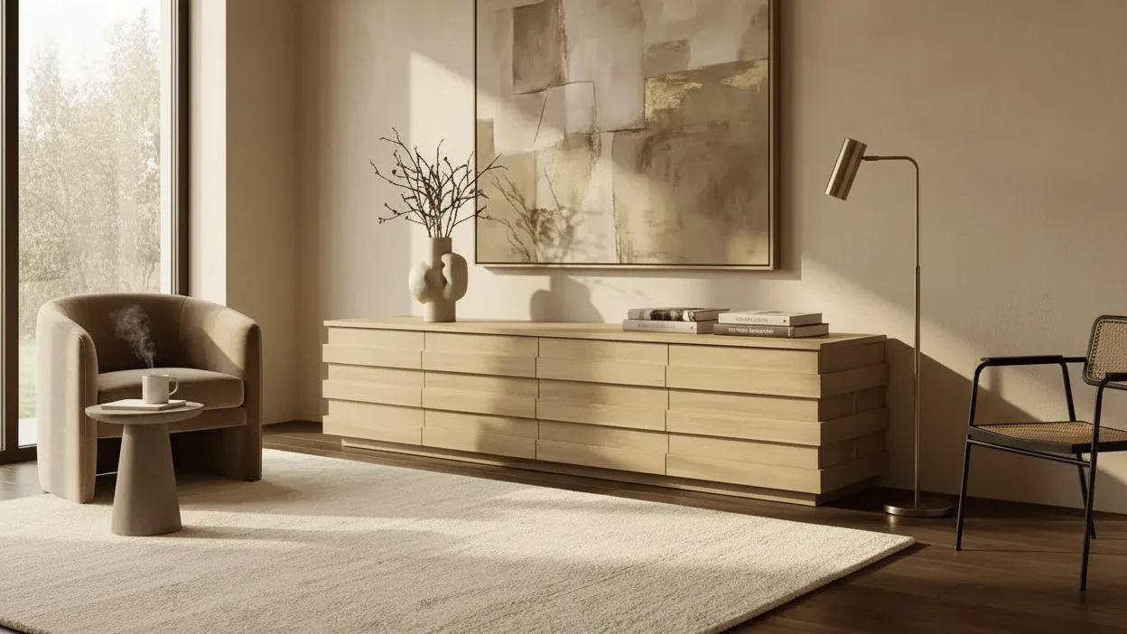 78.7 TV Stand with Decorative Strips, Media Console with Spacious Top & 4 Drawers, Minimalist Entertainment Center for TVs Up to 75