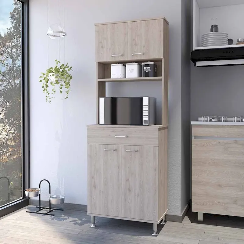 Pantry Piacenza,Two Double Door Cabinet, Light Gray Finish,High quality and durable