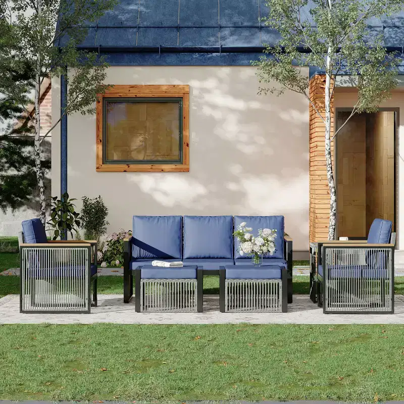 EROMMY 6 Pieces Modern Outdoor Conversation Set Sectional Sofa With Ottomans And Coffee Table
