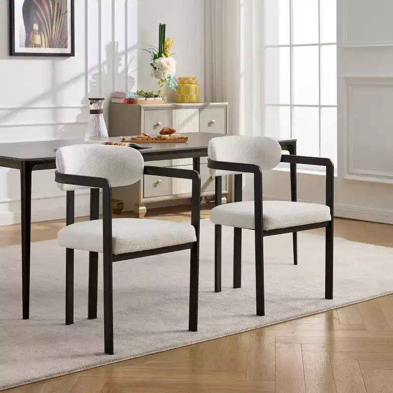 Modern Dining Room Chairs Set of 2, Upholstery Side Arm Chairs with Black Metal Legs for Kitchen, Dining Room, or Living Areas-Panipeachy