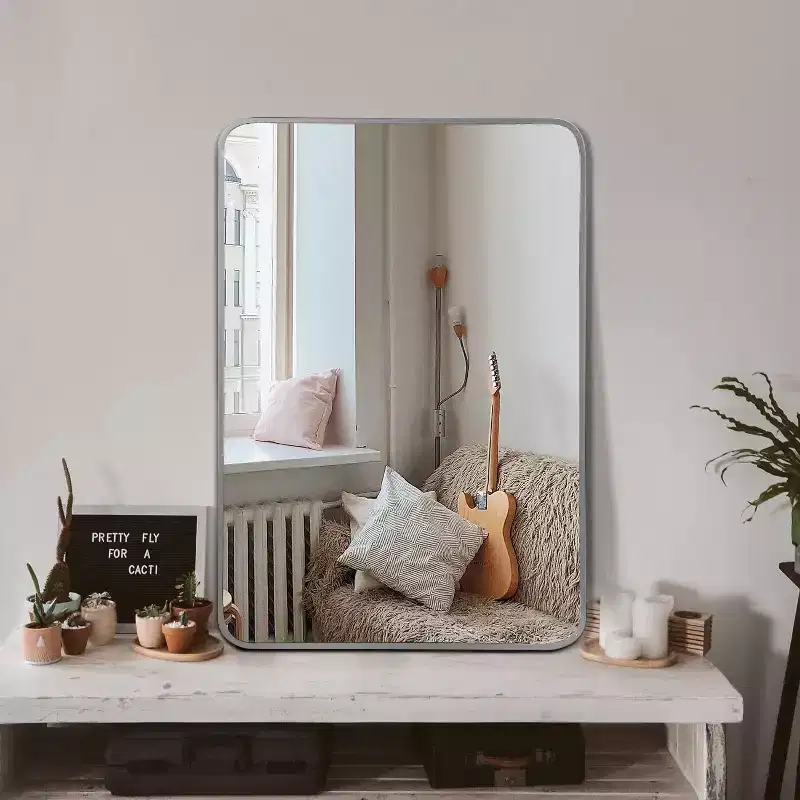 Silver Metal Framed Rectangular Bathroom Wall Mirror - Stylish & Durable