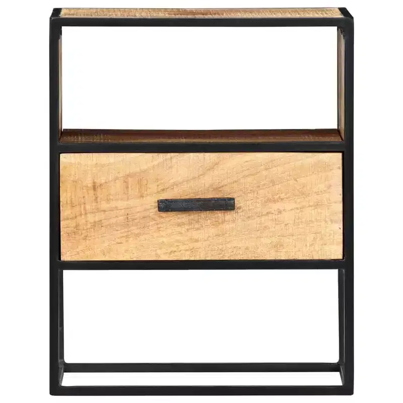 vidaXL Nightstand 15.7x11.8x19.6 - Industrial Styled Accent Bedside Table with Solid Mango Wood Construction and Powder-Coated Steel Legs