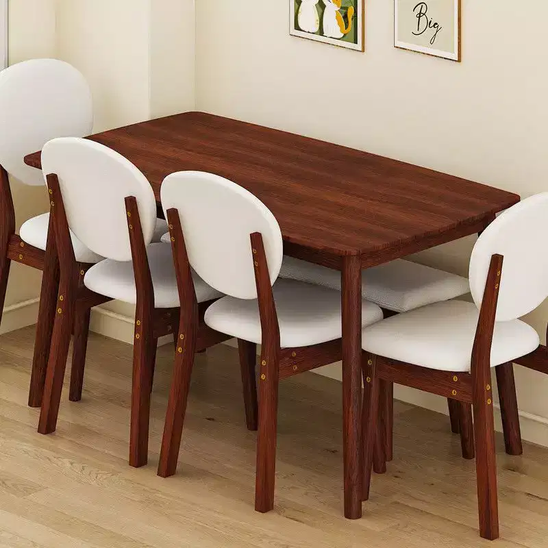 Karl Home 47''Dining Table Set For 6, Solid Wood Kitchen Table With Bench And 4 Chairs With upholstered Backrest